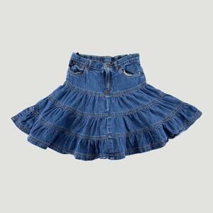 Girls The Children’s Place Tiered Denim Skirt Y2K Ruffle Jean 6X/7